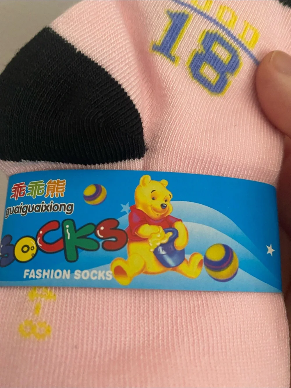 Pink and Black Kids Socks with Yellow '18' Detail